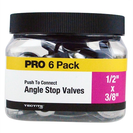 Apollo 1/2 in. Chromed Brass Push-To-Connect x 3/8 in. O.D. Comp. 1/4-Turn Angle Stop Valve Jar, 6PK FSBVA1238C6JR